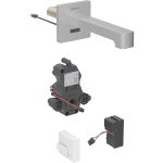 Grifo electrónico para lavabos Geberit Brenta, montaje mural, servicio de red, para caja funcional empotrada: Acabado de acero inoxidable / Cepillado, con revestimiento fácil de limpiar, L=17cm, Mezclador=Con mezclador