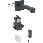 Grifo electrónico para lavabos Geberit Brenta, montaje mural, servicio a batería, para caja funcional empotrada: Negro mate / Con revestimiento de limpieza fácil, L=17cm, Mezclador=Con mezclador