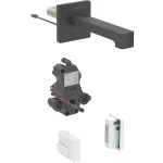 Grifo electrónico para lavabos Geberit Brenta, montaje mural, servicio a generador, para caja funcional empotrada: Negro mate / Con revestimiento de limpieza fácil, L=22cm, Mezclador=Sin mezclador