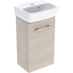 Lavabo con armario, una puerta, serie Selnova Square de Geberit.  36x65.2x28cm, Nogal hickory claro