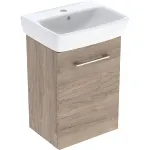 Lavabo con armario, una puerta, serie Selnova Square de Geberit.  45x64.9x35cm, Nogal hickory