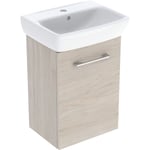 Lavabo con armario, una puerta, serie Selnova Square de Geberit.  45x64.9x35cm, Nogal hickory claro