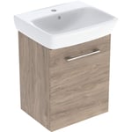 Lavabo con armario, una puerta, serie Selnova Square de Geberit.  50x64.9x42cm, Nogal hickory