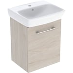 Lavabo con armario, una puerta, serie Selnova Square de Geberit.  50x64.9x42cm, Nogal hickory claro