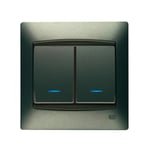 Conmutador doble con visor gris Lava, serie Coral