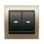 Conmutador doble con visor bronce Niebla Cosso, serie Mega