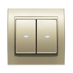 Conmutador doble con visor dorado Malta, serie Mega