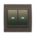 Conmutador doble con visor marrón Mocca, serie Mega