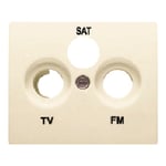 Tapa para tomas R/TV-SAT de 3 salidas, referencia 18341-A de las series Iris y Mega de BJC. Blanco