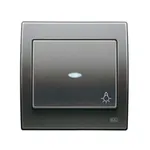 Pulsador luz con visor acero Neptuno, serie Iris