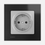 Conj. Toma schuko 2P + T emborne rápido sin garras, Negro / Aluminio Metalizado, serie Miro Cristal