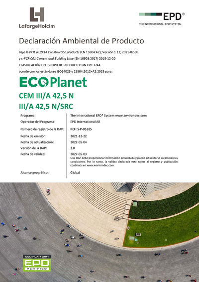 LafargeHolcim publica las DAP de su gama de cementos sostenibles ECOPlanet