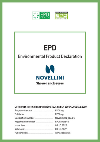 La gama de mamparas de ducha de Novellini obtiene la Declaración Ambiental de Producto (EPD)