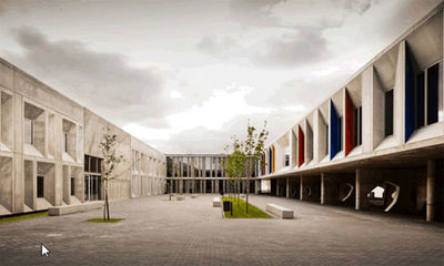 Doka rehabilita la Escuela Secundaria Braamcamp de Lisboa integrando varios edificios con numerosos diseños de espacios y formas en hormigón visto