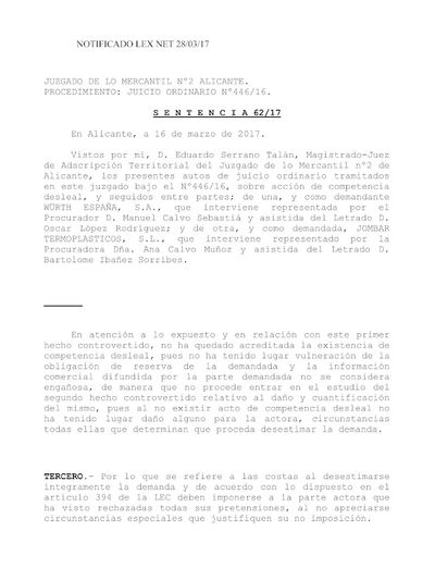 Würth España pierde la demanda interpuesta frente a Jombar