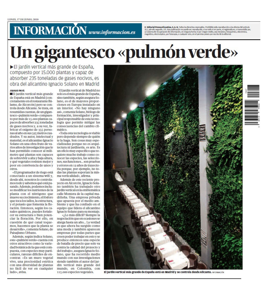 El jardín vertical interior de Ignacio Solano - Noticias de Paisajismo