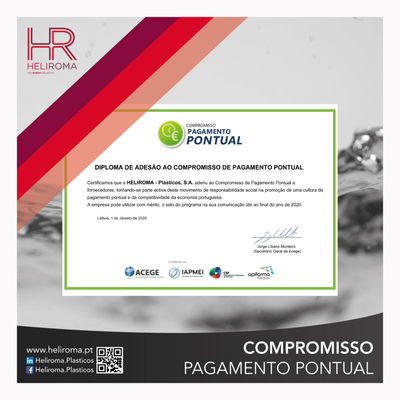 Heliroma-Plásticos S.A. recibe el diploma de adhesión al compromiso de pago puntual