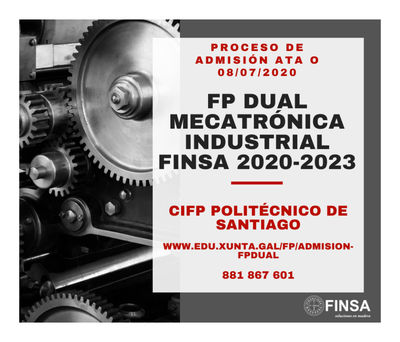 Abierta la convocatoria del FP de Mecatrónica Industrial Finsa 2020-2023