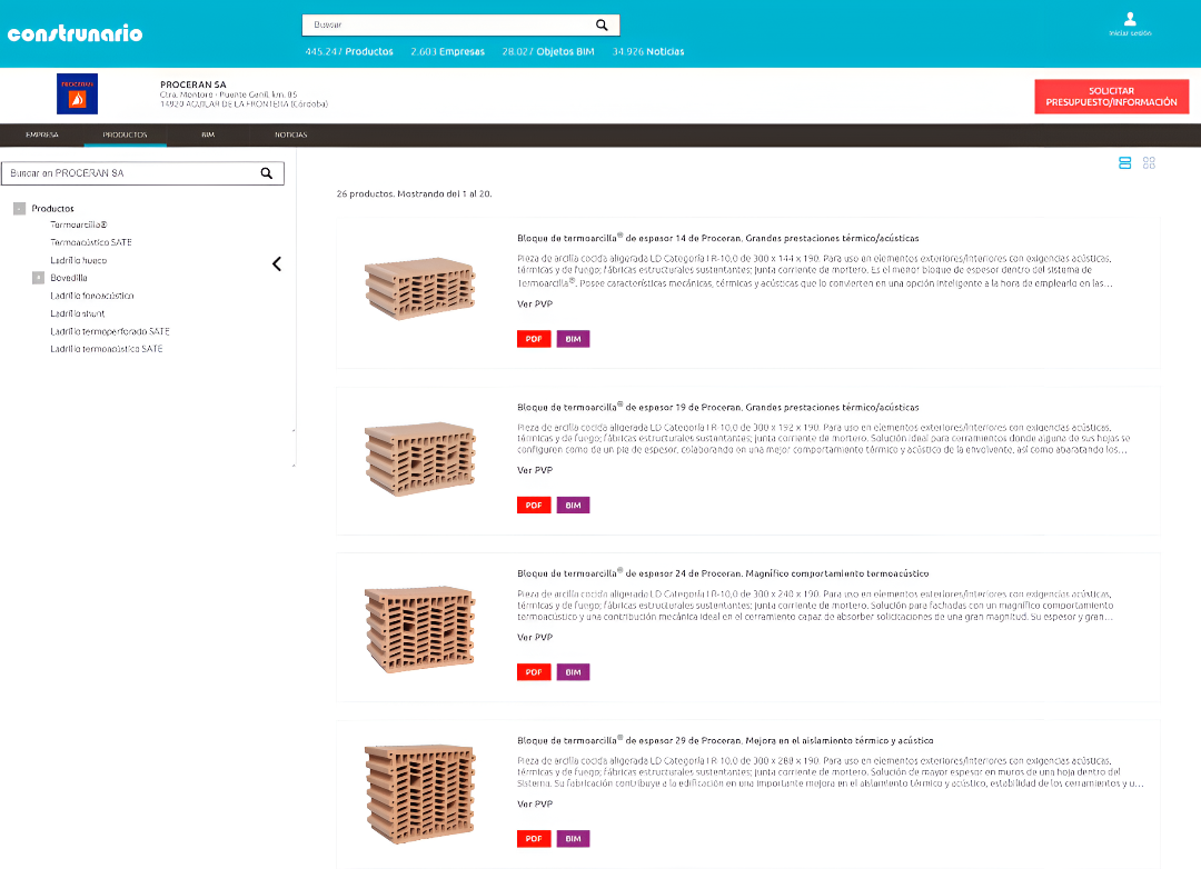 Proceran SA integra su catálogo en Construnario con formatos BIM y BC3